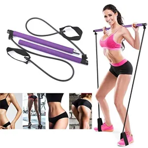 Exercise Resistance Band Yoga Pilates Bar Kit Portable Pilates Stick Muscle Home Gym Yoga with Foot Loop for Total Body Workout