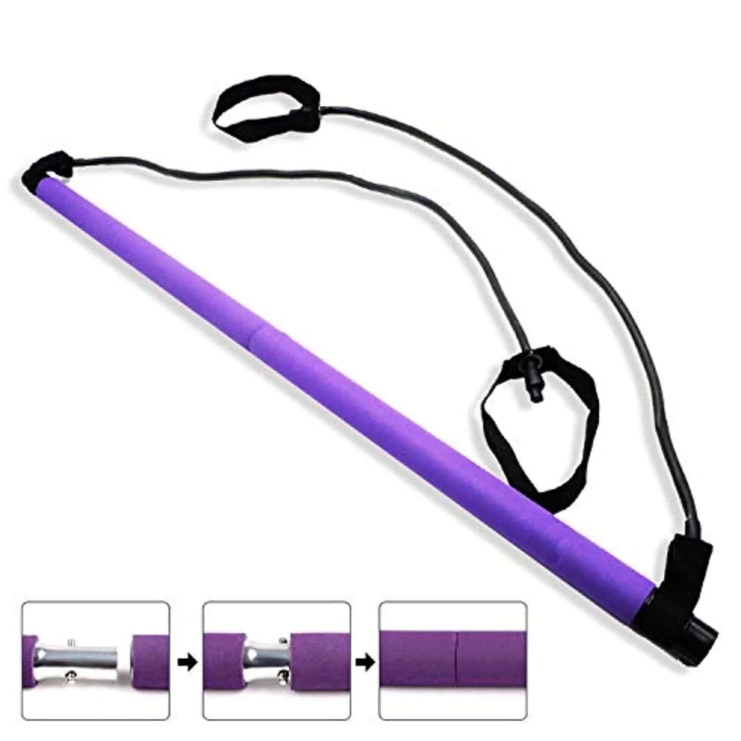 Exercise Resistance Band Yoga Pilates Bar Kit Portable Pilates Stick Muscle Home Gym Yoga with Foot Loop for Total Body Workout