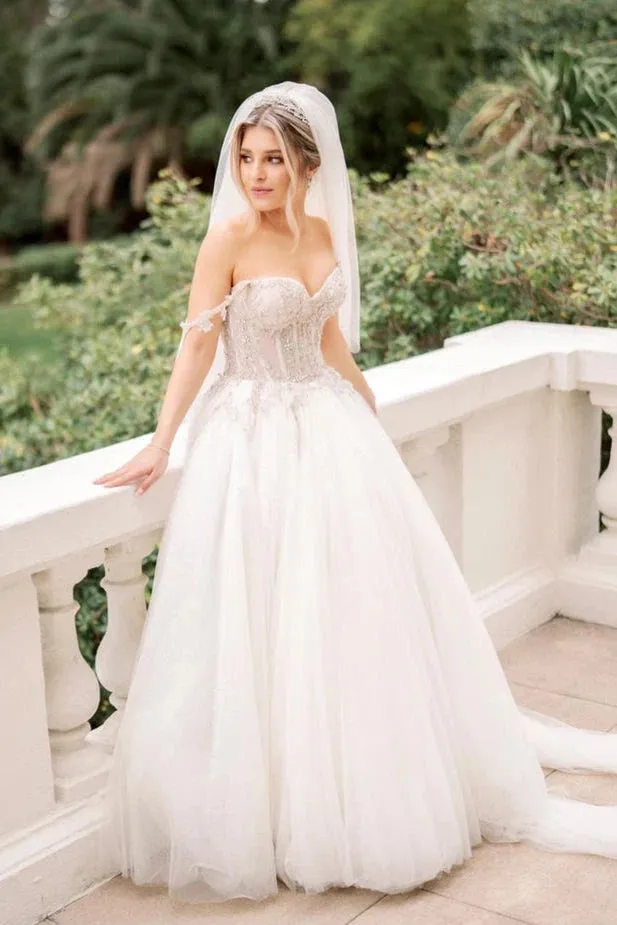 Fairy A Line Sweetheart Tulle Wedding Dresses with Beading WD678