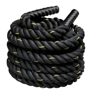 Fit Fusion Polyester Flexible Black Yellow Diameter 1.5-Inch Heavy Battle Rope for Gym and Home Workouts(50 Feet)