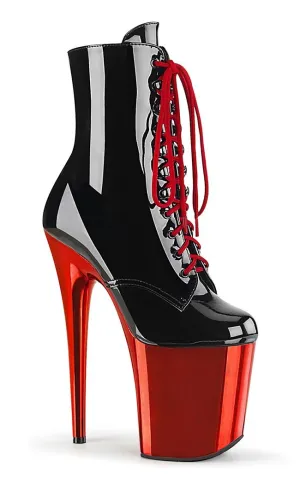 FLAMINGO-1020 Black Patent & Red Chrome Ankle Boots