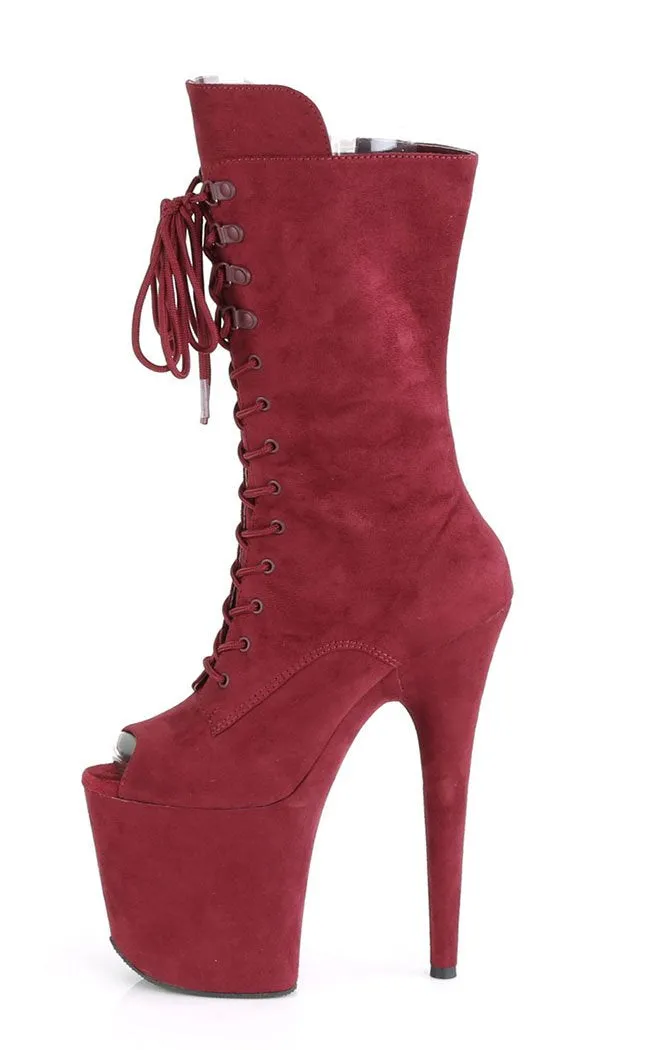 FLAMINGO-1051FS Burgundy Suede Open Toe Boots