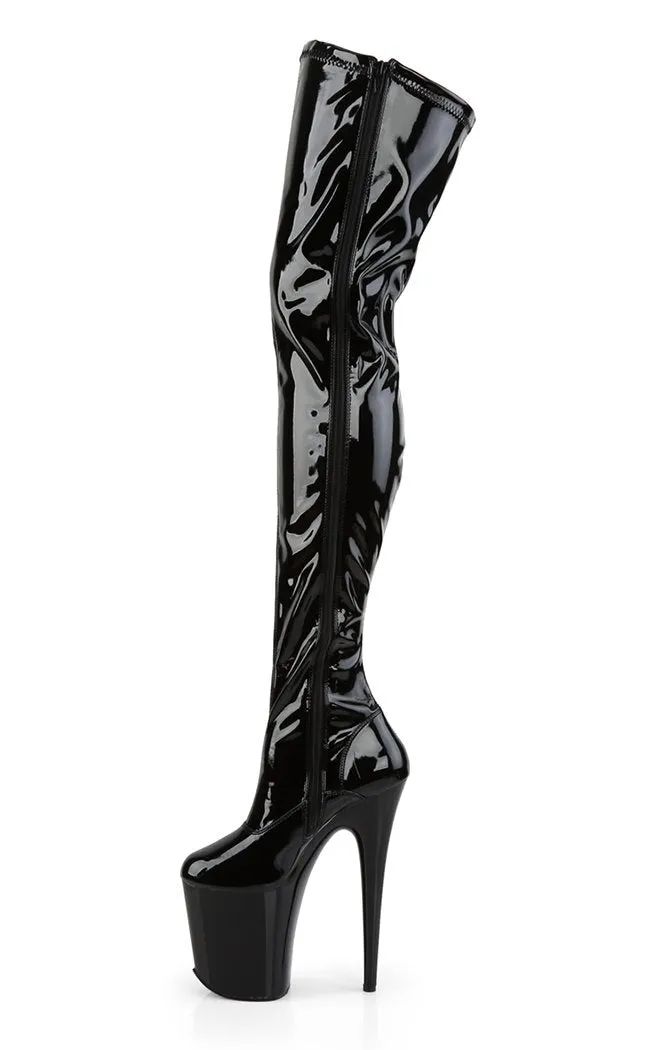 FLAMINGO-3000 Black Patent Thigh High Boots