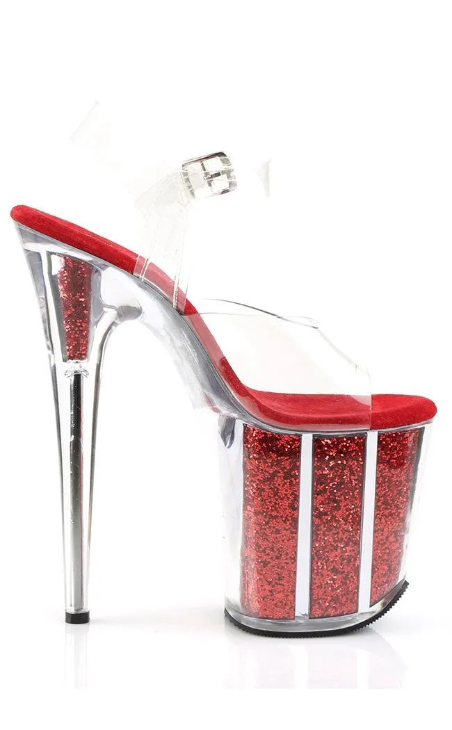 FLAMINGO-808G Clear & Red Glitter Platform Heels