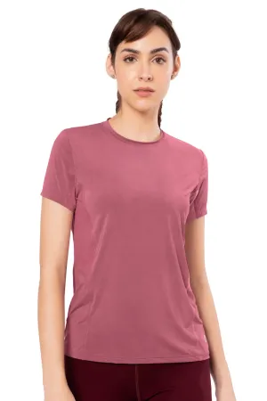 Flaunt Short Sleeve Round Neck Workout T-Shirt - Heather Rose