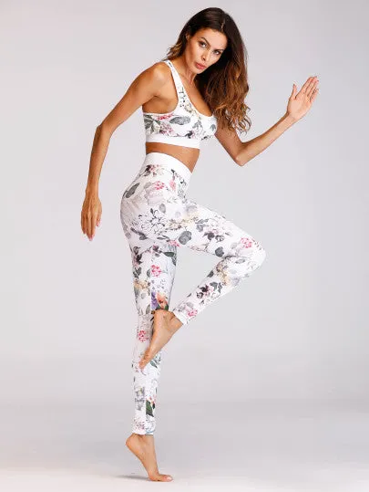 Floral 2 piece yoga fitness workout clothing set