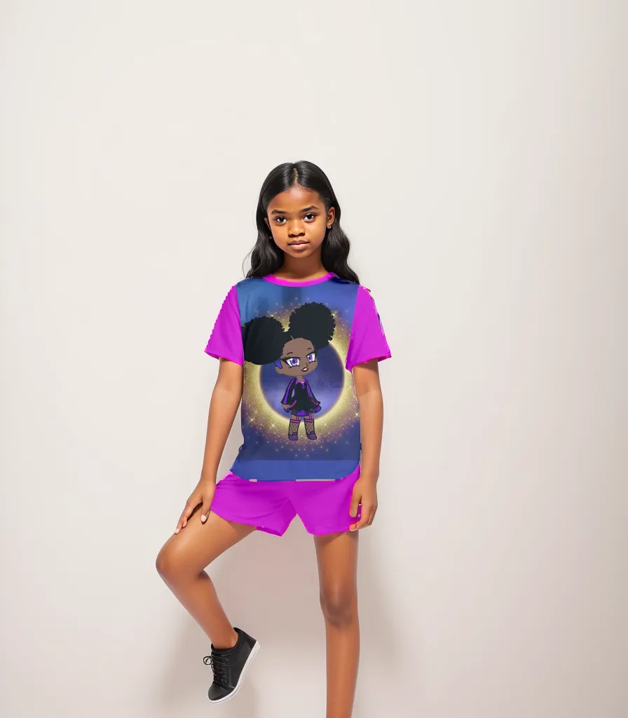 Fro-Puff Girl's Tee And Sports Shorts Set