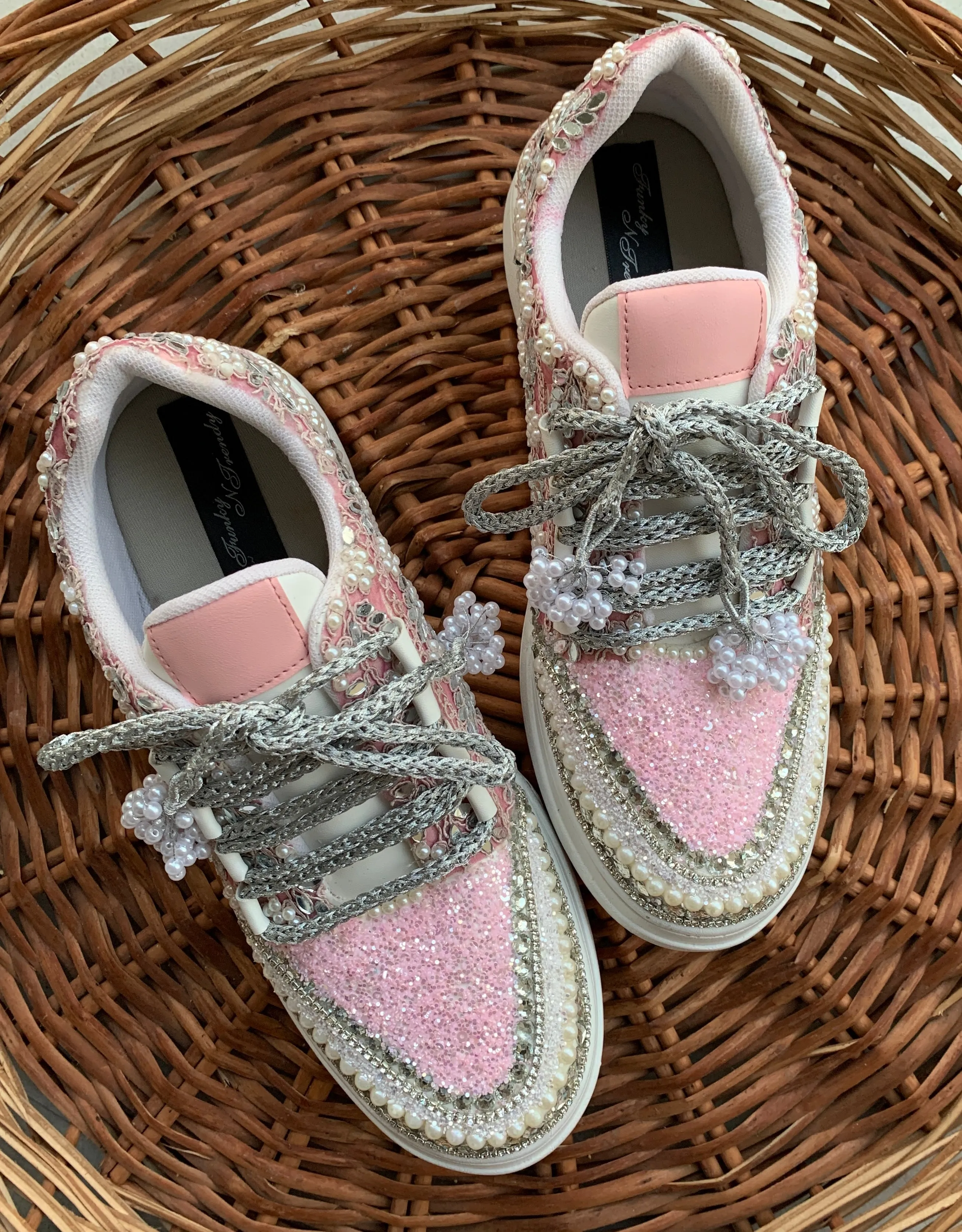 FUNKY N TRENDY baby pink and silver sneakers for brides / bridesmaids/ pink sneakers / baby pink sneakers / bridal sneakers / bridesmaid sneakers