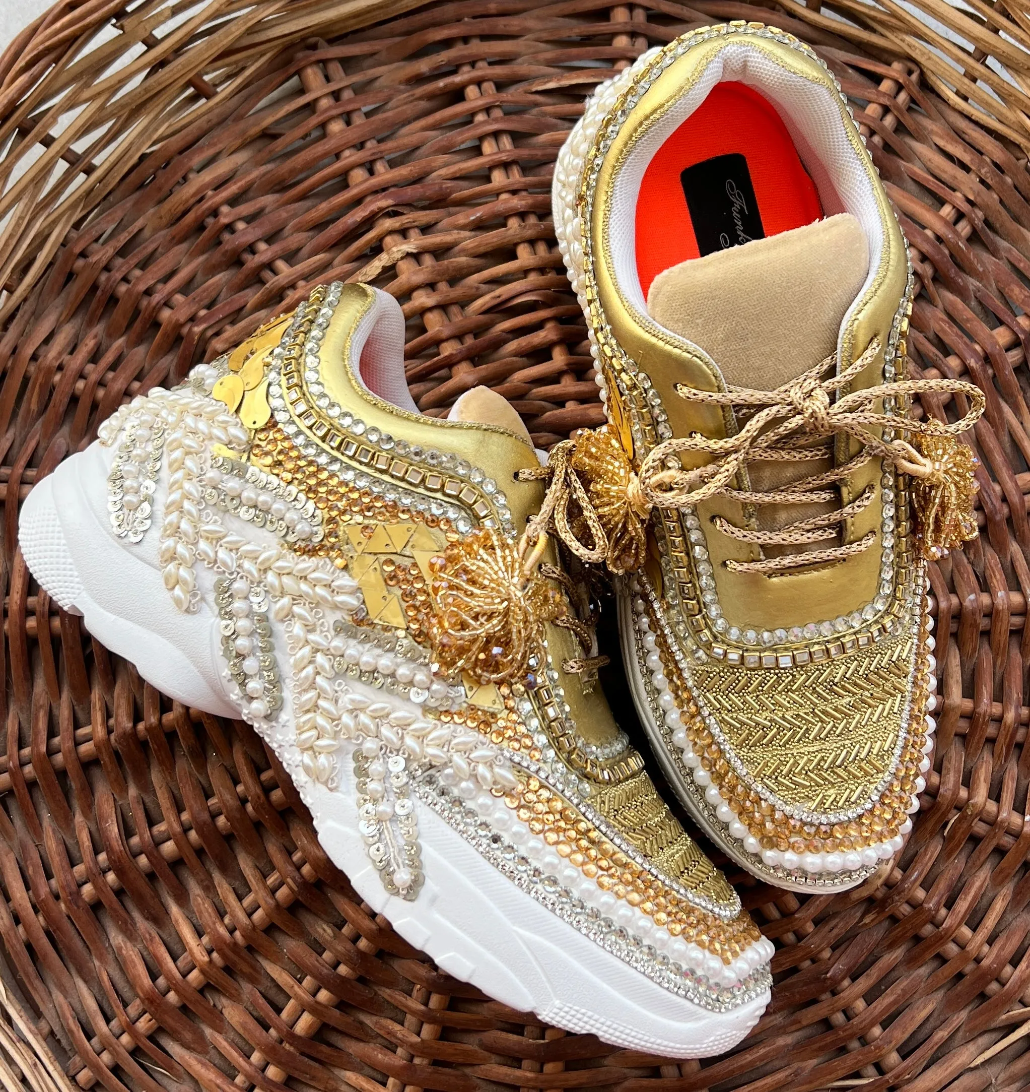 FUNKY N TRENDY gold and silver sneakers for brides / silver sneakers for bridesmaids/ gold sneakers / bridal sneakers / bridesmaid sneakers/ golden hand work sneakers / gold sneakers / embroidered sneakers