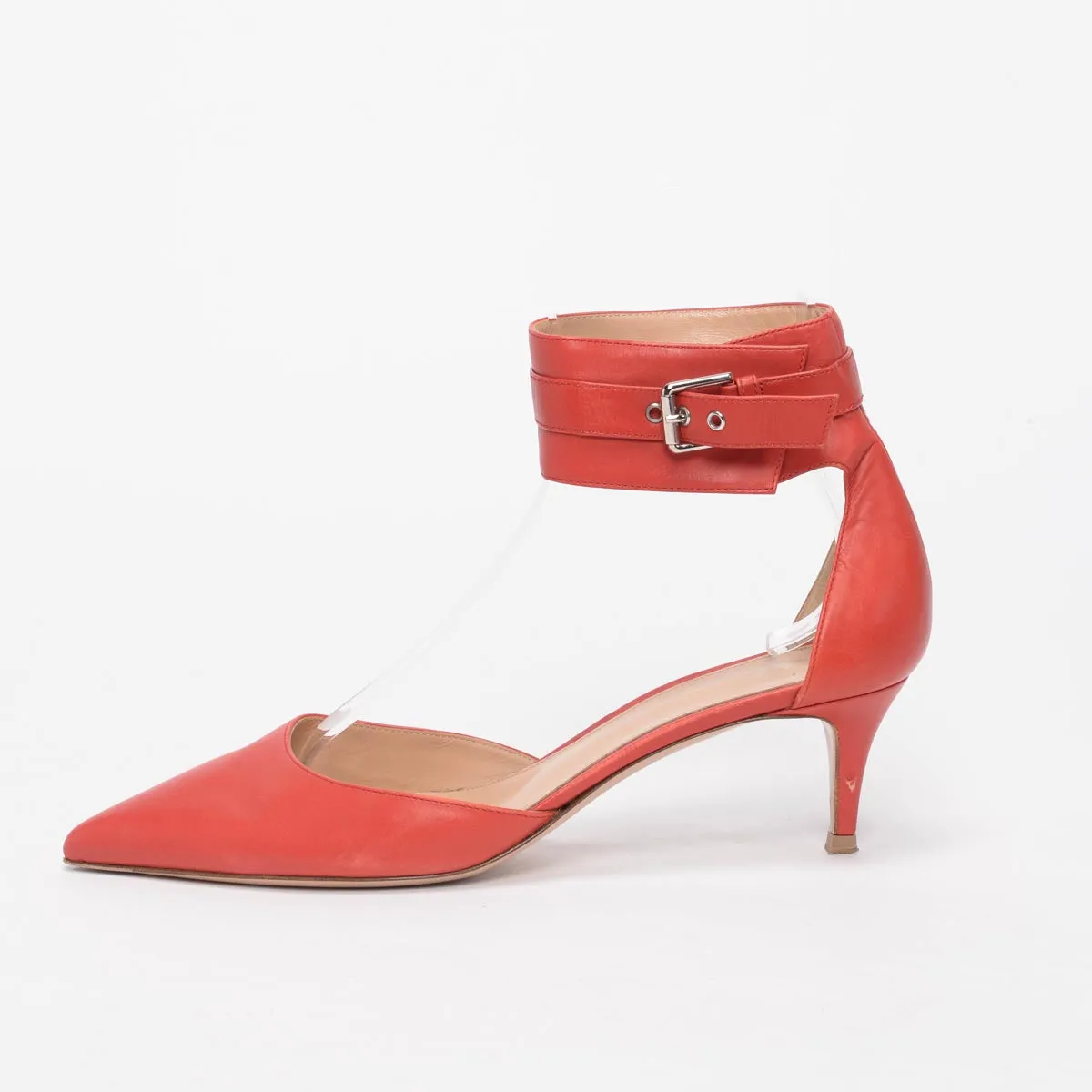 Gianvito Rossi Red Leather Ankle Strap Pumps 39.5