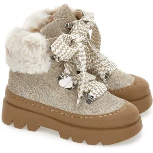 Girls Beige Chunky Boots