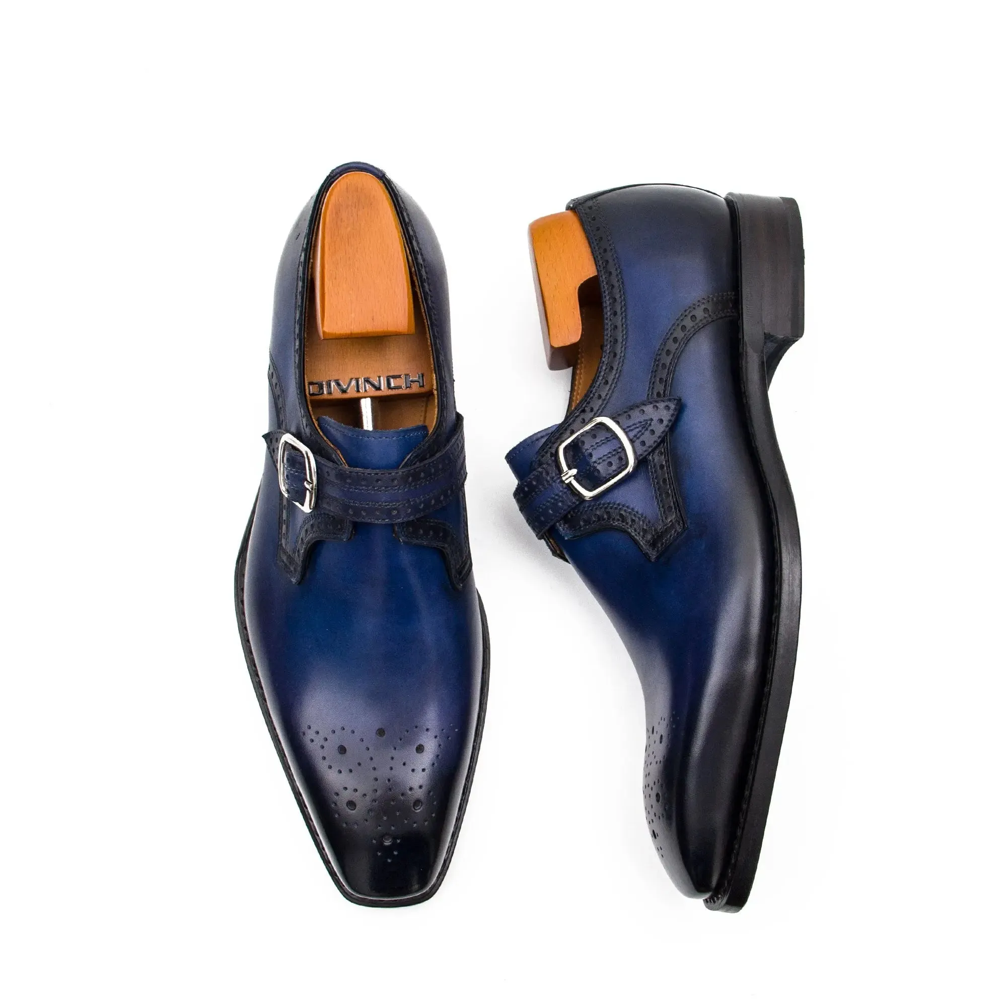 Goodyear Welted Monk Strap Shoes Blue