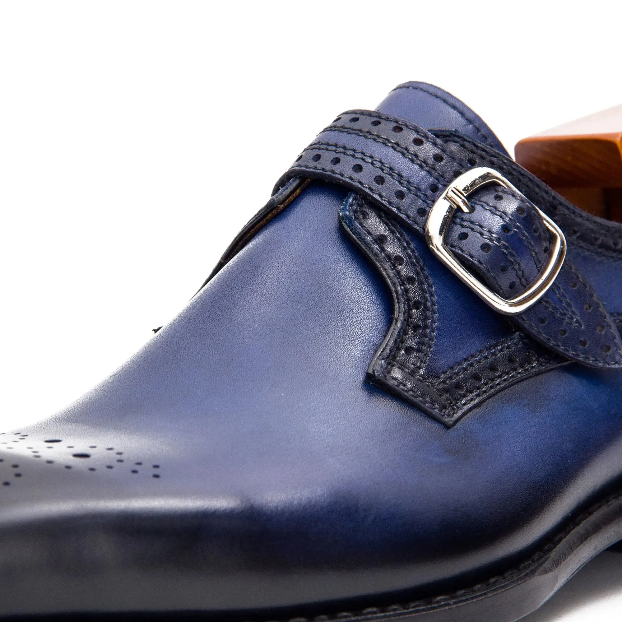 Goodyear Welted Monk Strap Shoes Blue