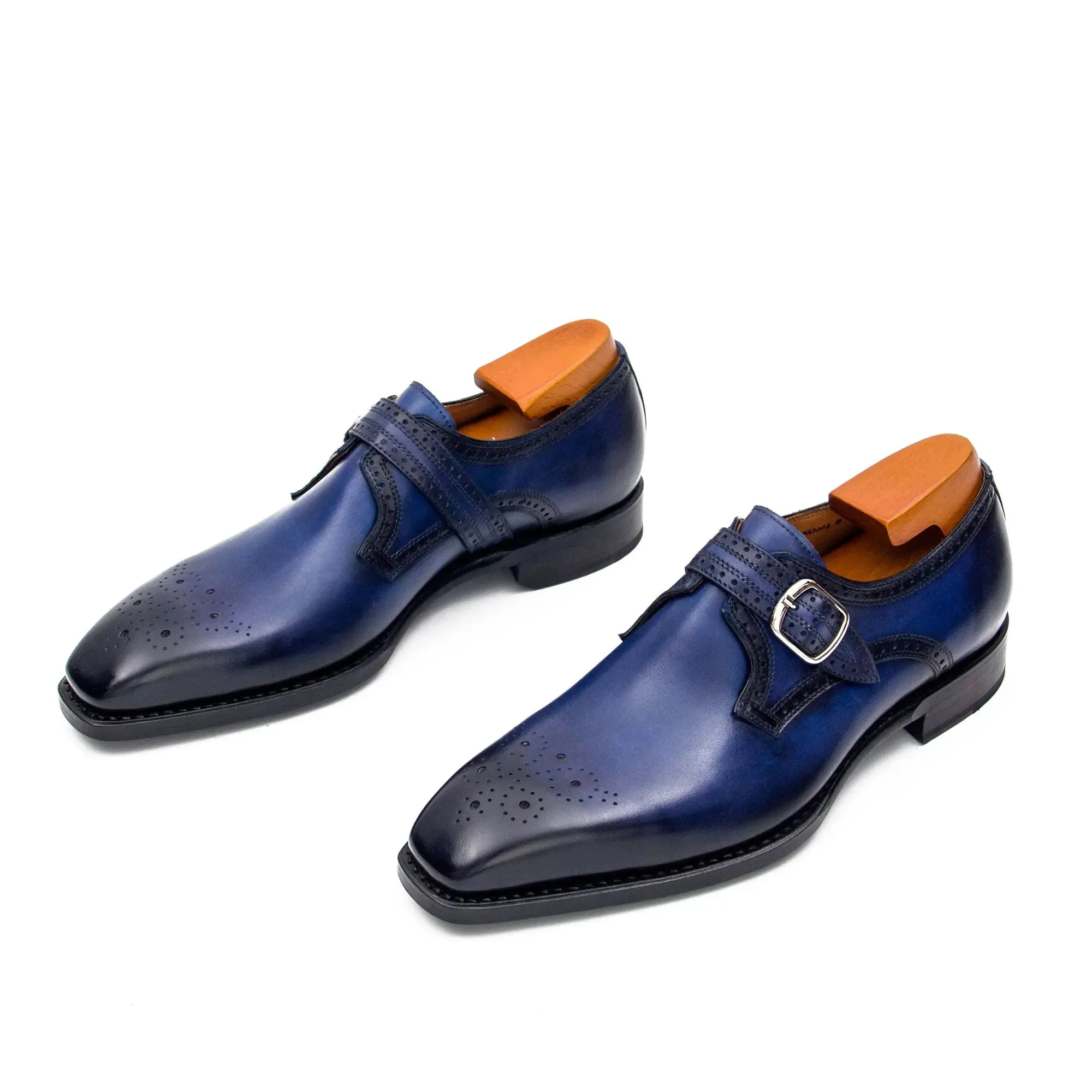 Goodyear Welted Monk Strap Shoes Blue