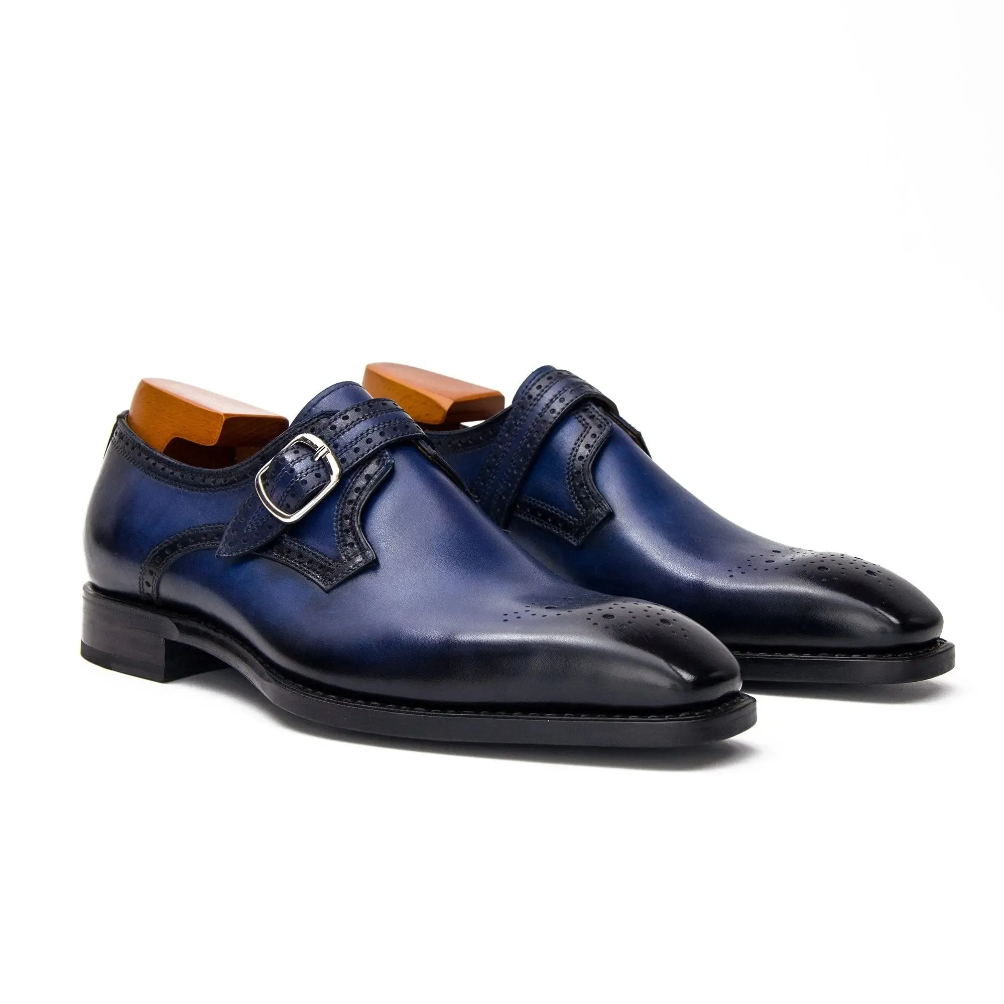 Goodyear Welted Monk Strap Shoes Blue