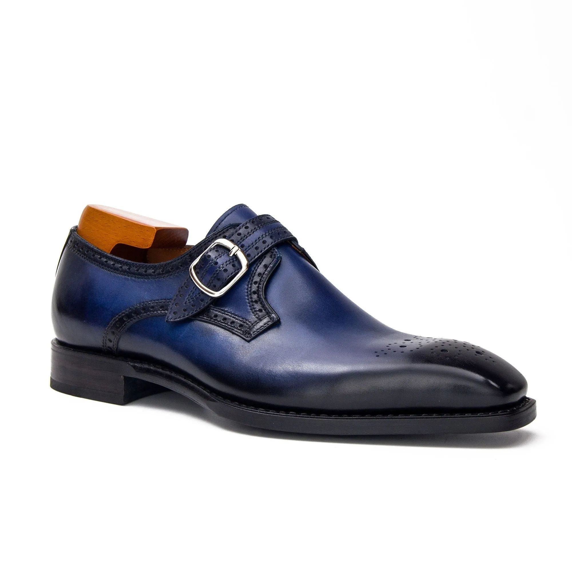 Goodyear Welted Monk Strap Shoes Blue