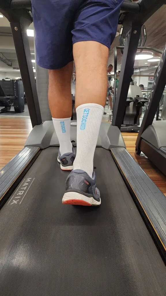 Gym Socks - White with Blue Writing