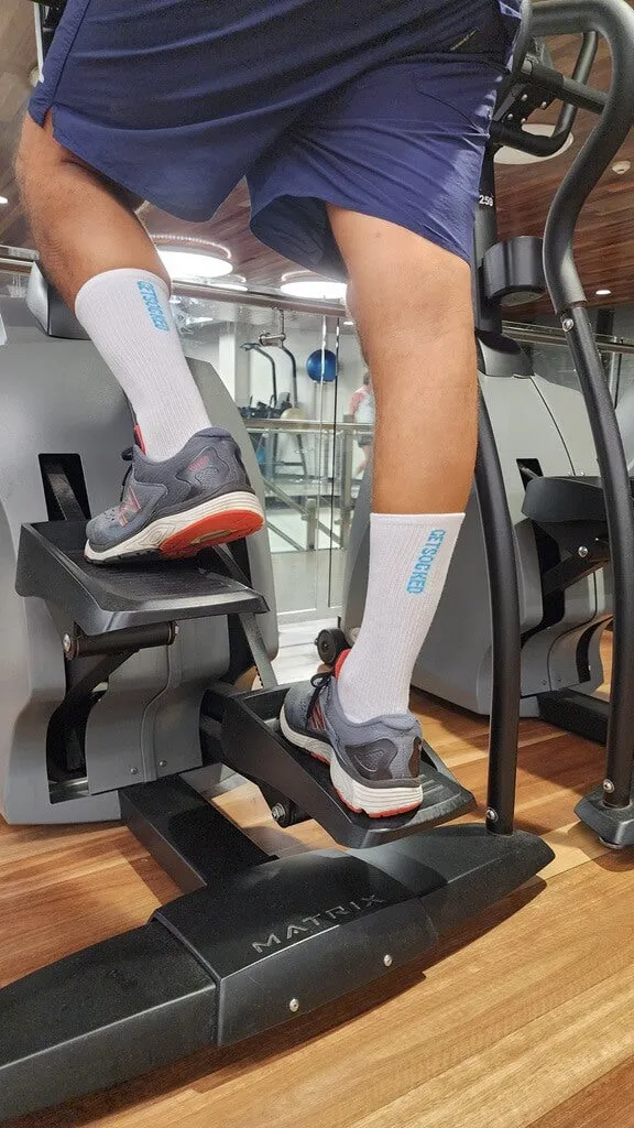 Gym Socks - White with Blue Writing