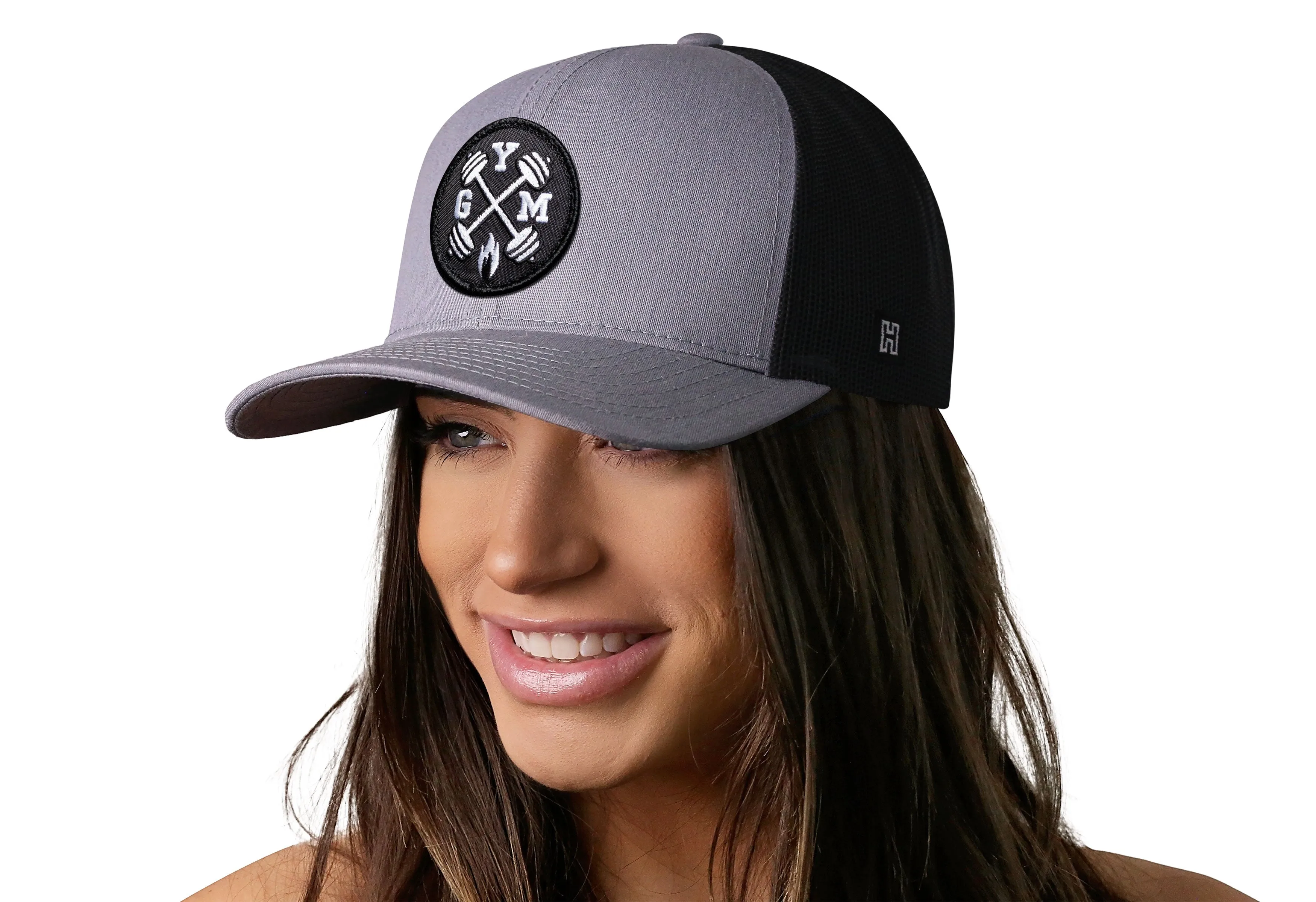 GYM Trucker Hat  |  Gray Black Workout Snapback