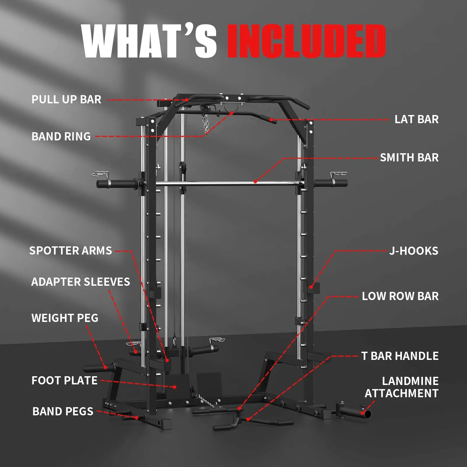 GYMWORTH SMITH  MACHINE| POWER RACK WITH LAT PULLDOWN | GW1000