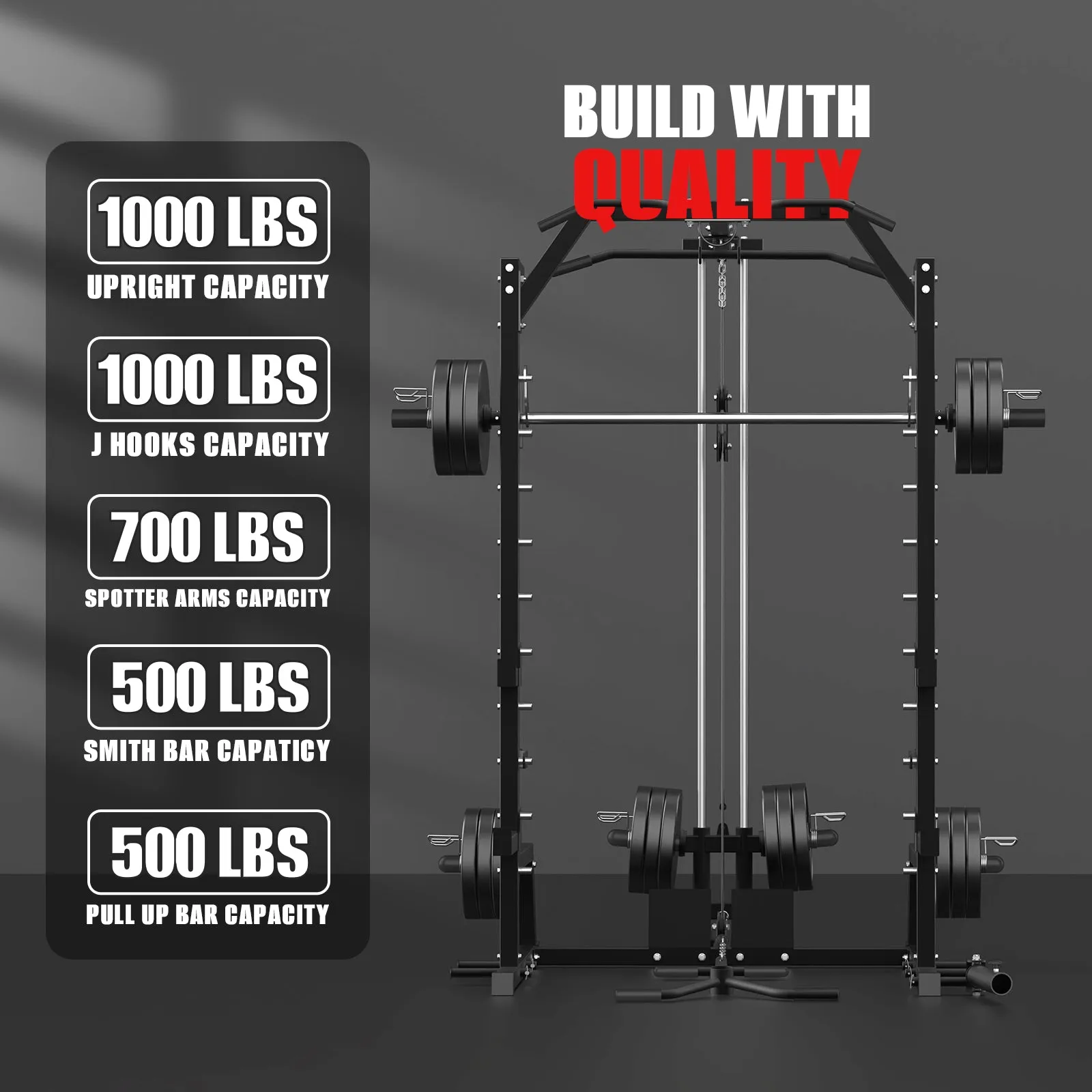 GYMWORTH SMITH  MACHINE| POWER RACK WITH LAT PULLDOWN | GW1000