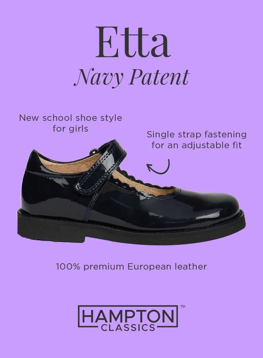 Hampton Classics Etta School Shoes in Navy Patent