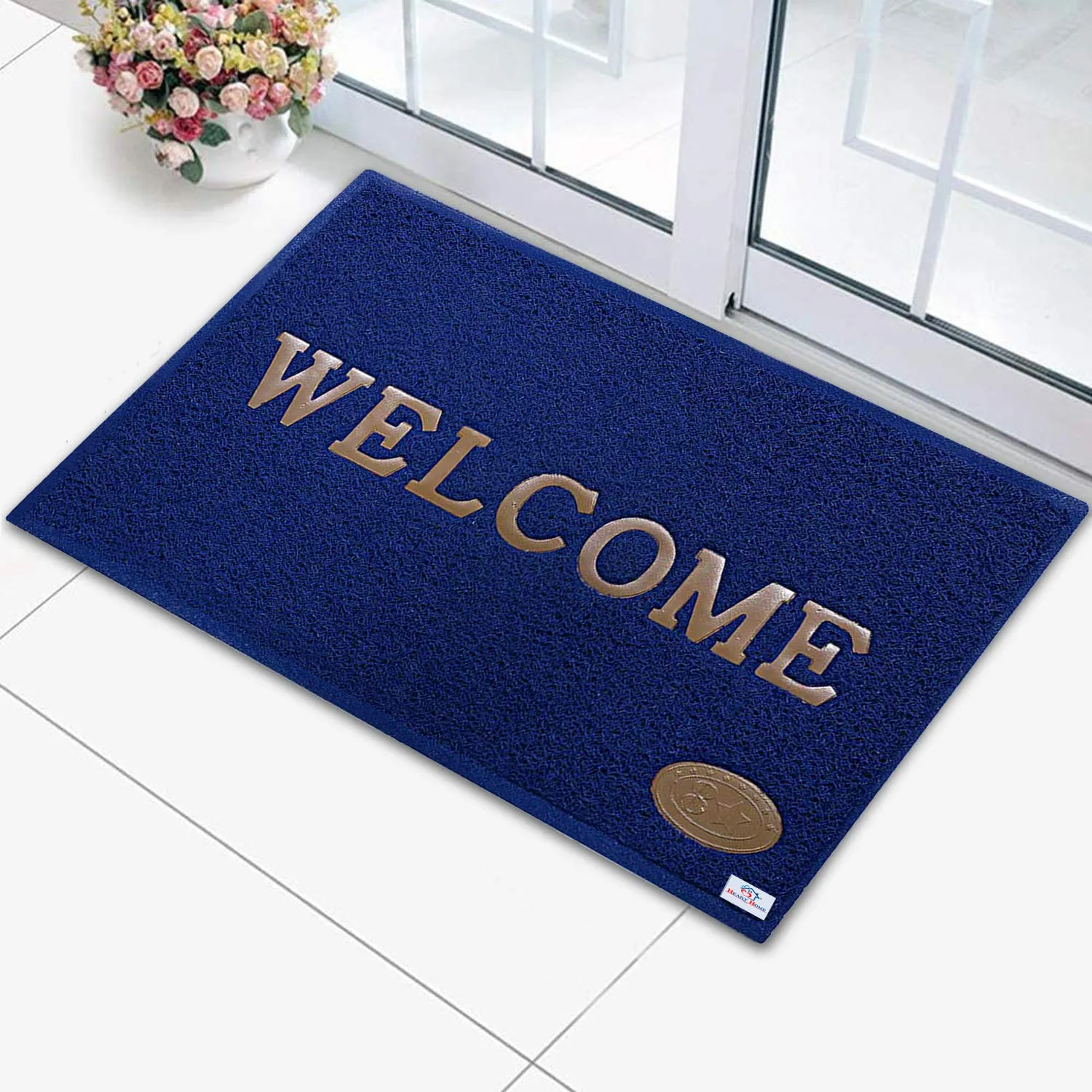 Heart Home Rubber Super Absorbent Outdoor Welcome MAT– Non-Slip Net Backing, Heavy Duty, Waterproof, Easy Clean for Entry, Dust Trapper, Eco-Friendly (Blue)-Pack of 2-HHEART15357