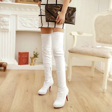 High heels fold over thigh high boots slimming long boots