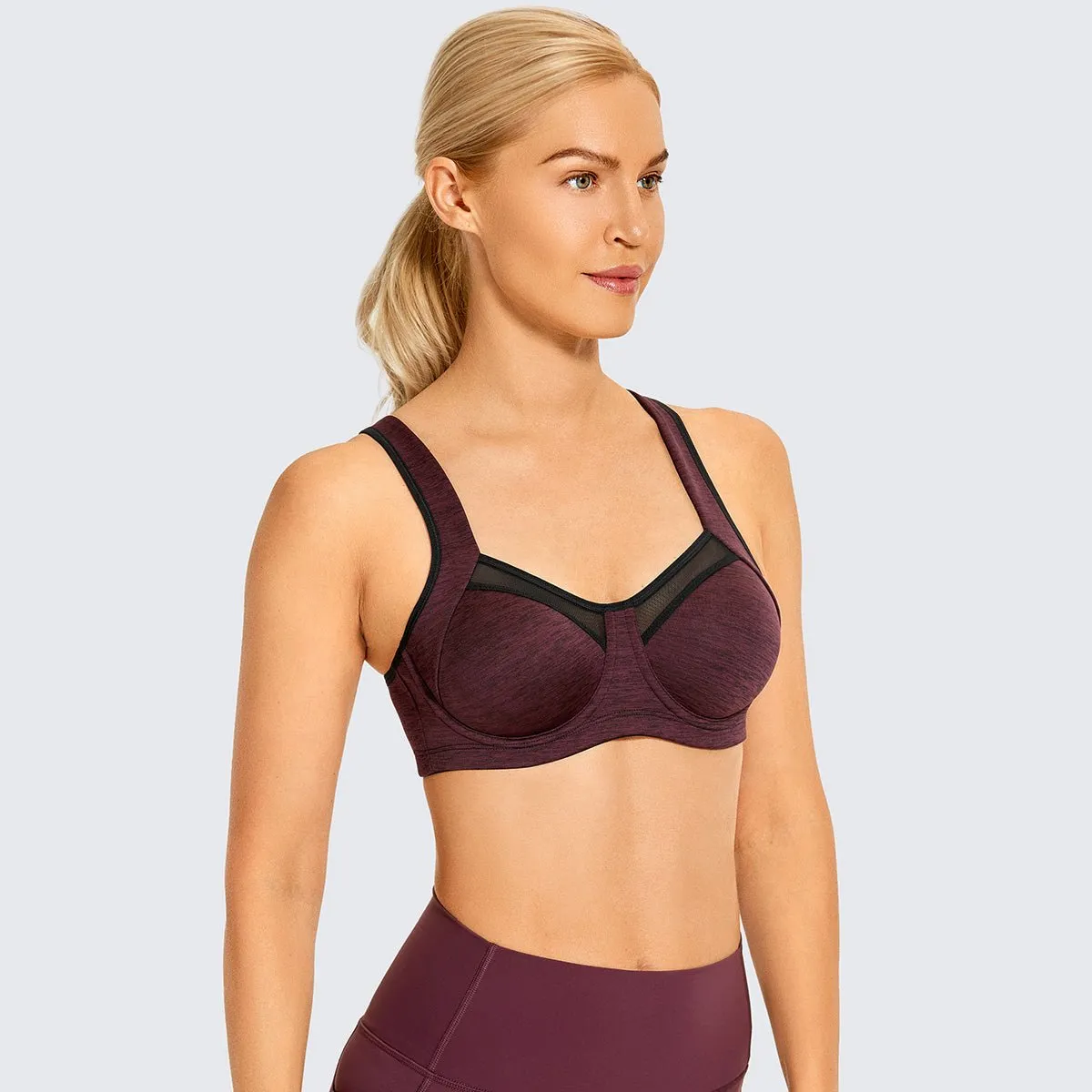 High Support Racerback Underwire Adjustable Straps Bounce Control Wine Running Bra