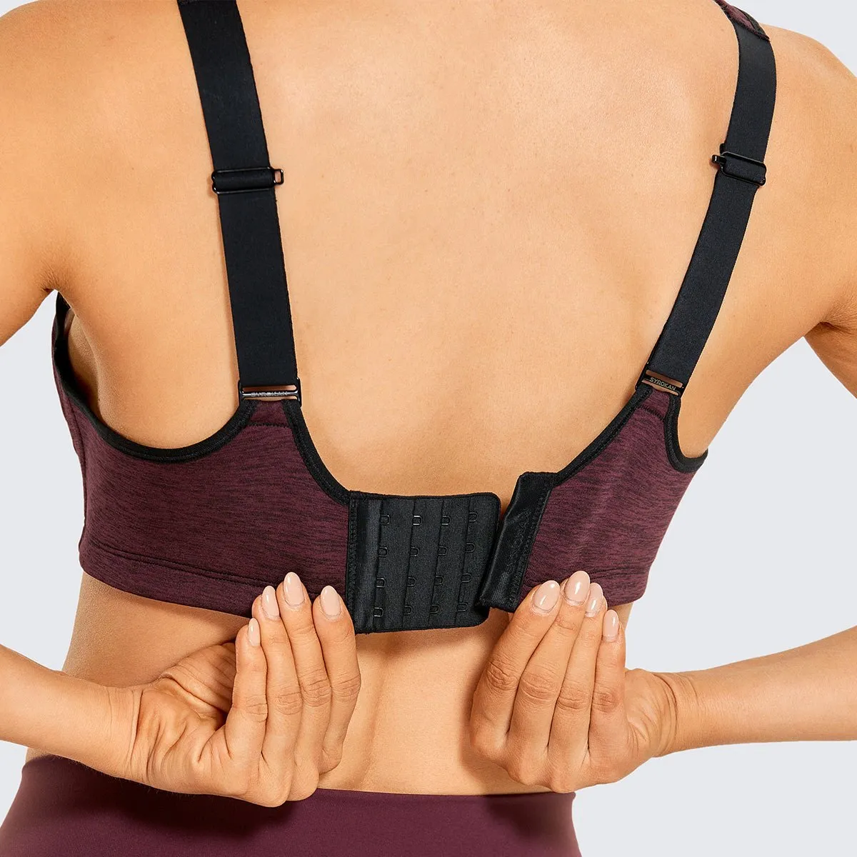 High Support Racerback Underwire Adjustable Straps Bounce Control Wine Running Bra