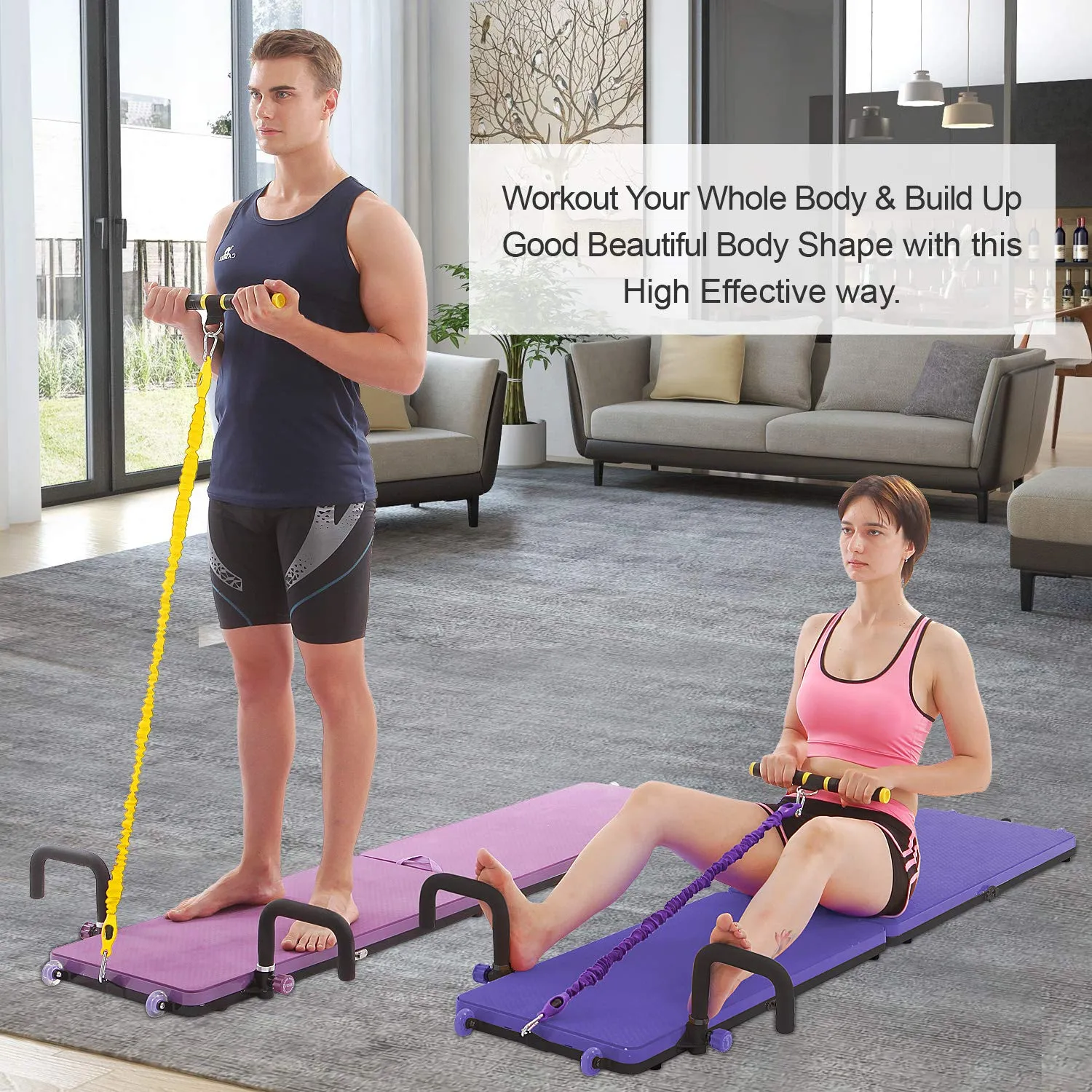 Home Gym Workout Fitness Platform,Portable Full Body Exercise Home Gym Workout Kit with Resistance Bands,Push up Bar,Yoga Mat for Muscle Building Training Workout for Home or Outside. (Deep Purple)