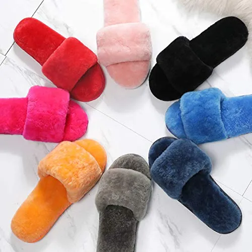 ILU Slipper For Women's Flip Flops Fur Winter Fashion House Slides Home Indoor Outdoor Blue Sandals