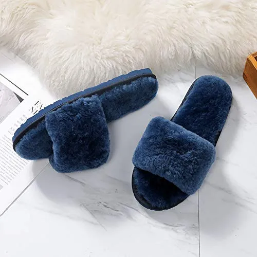 ILU Slipper For Women's Flip Flops Fur Winter Fashion House Slides Home Indoor Outdoor Blue Sandals