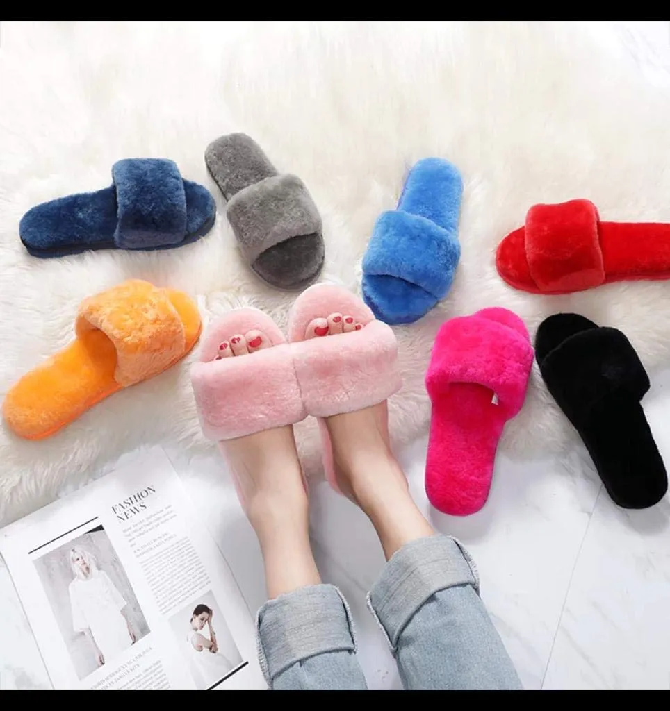 ILU Slipper For Women's Flip Flops Fur Winter Fashion House Slides Home Indoor Outdoor Blue Sandals