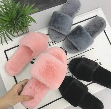 ILU Slipper For Women's Flip Flops Fur Winter Fashion House Slides Home Indoor Outdoor Blue Sandals