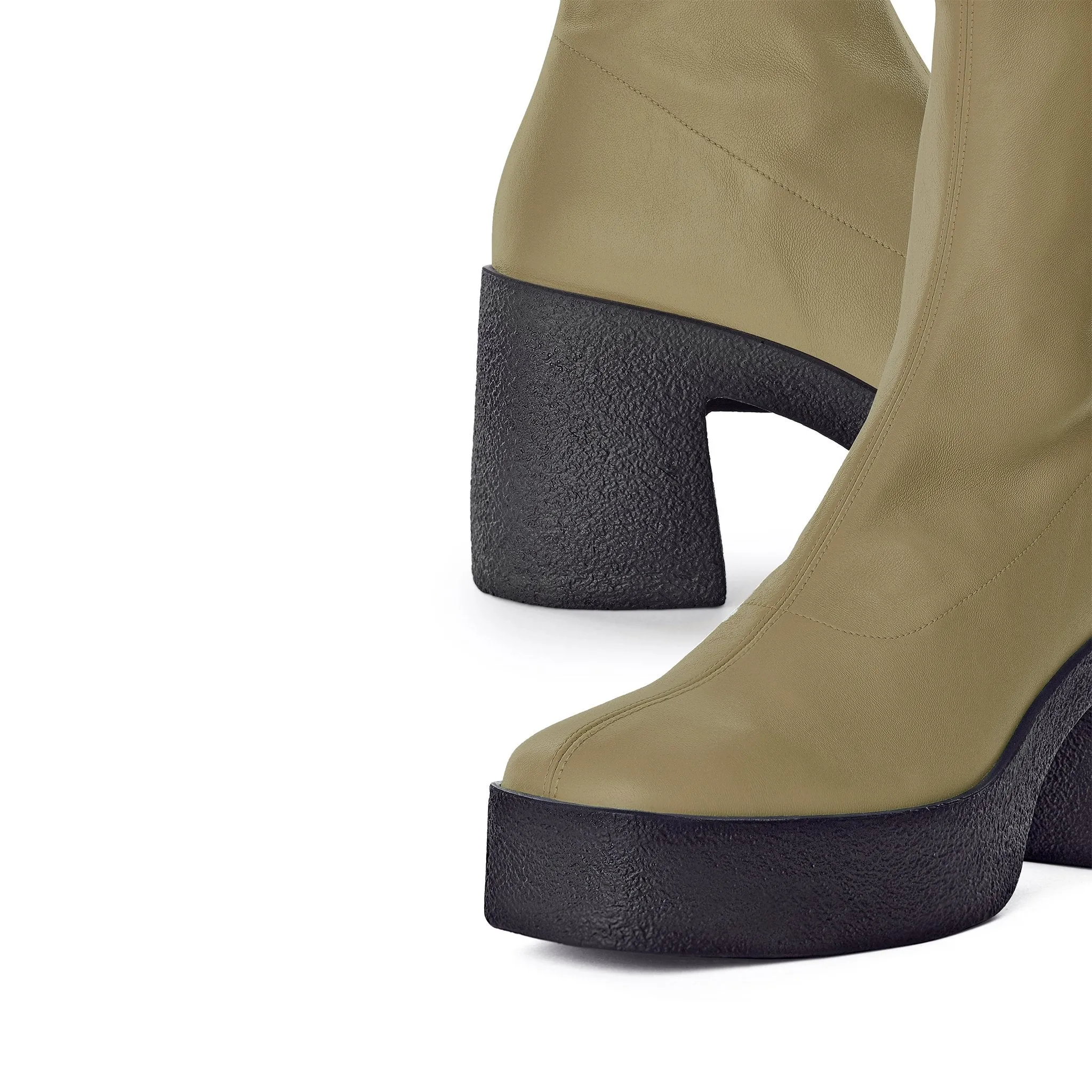 Izumi Khaki Stretch Leather Chunky Boots