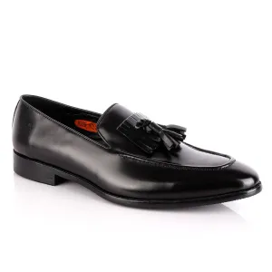 John Foster Black Leather Slip on Mocassin with Tassels