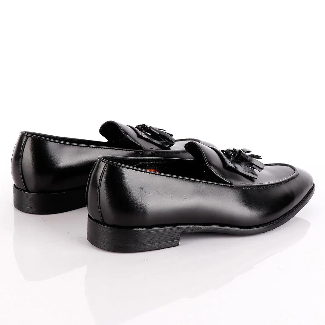 John Foster Black Leather Slip on Mocassin with Tassels