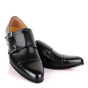 John Mendson Classic Double Strap Black Leather Shoe