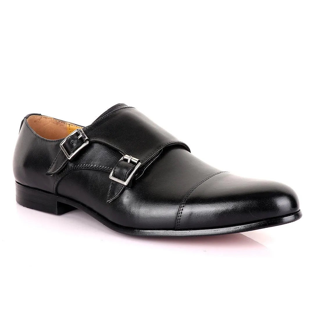 John Mendson Classic Double Strap Black Leather Shoe