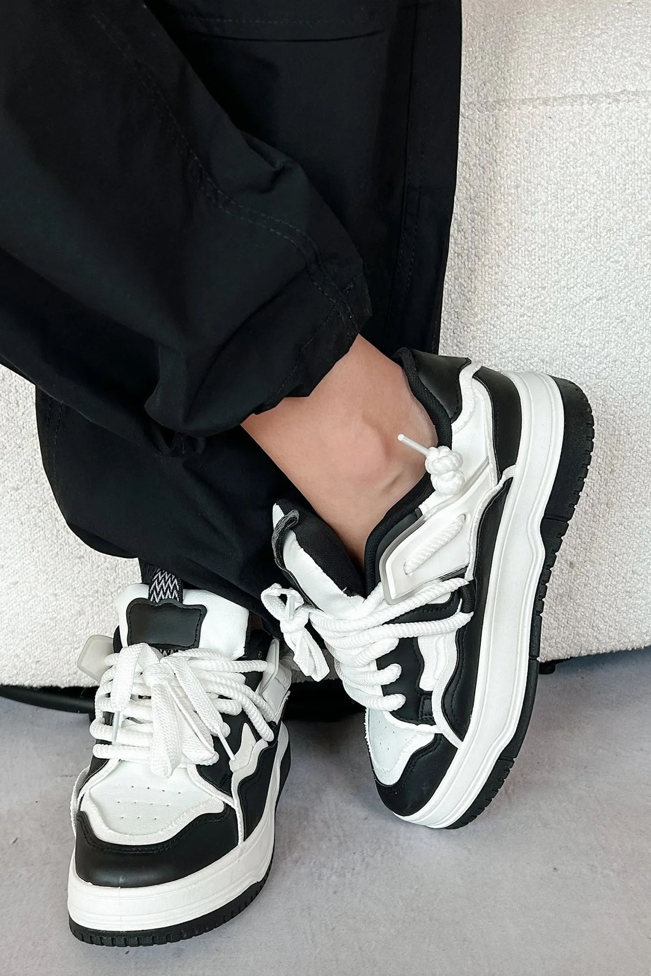 Just Skate Lace Up Platform Sneakers (Black/White)