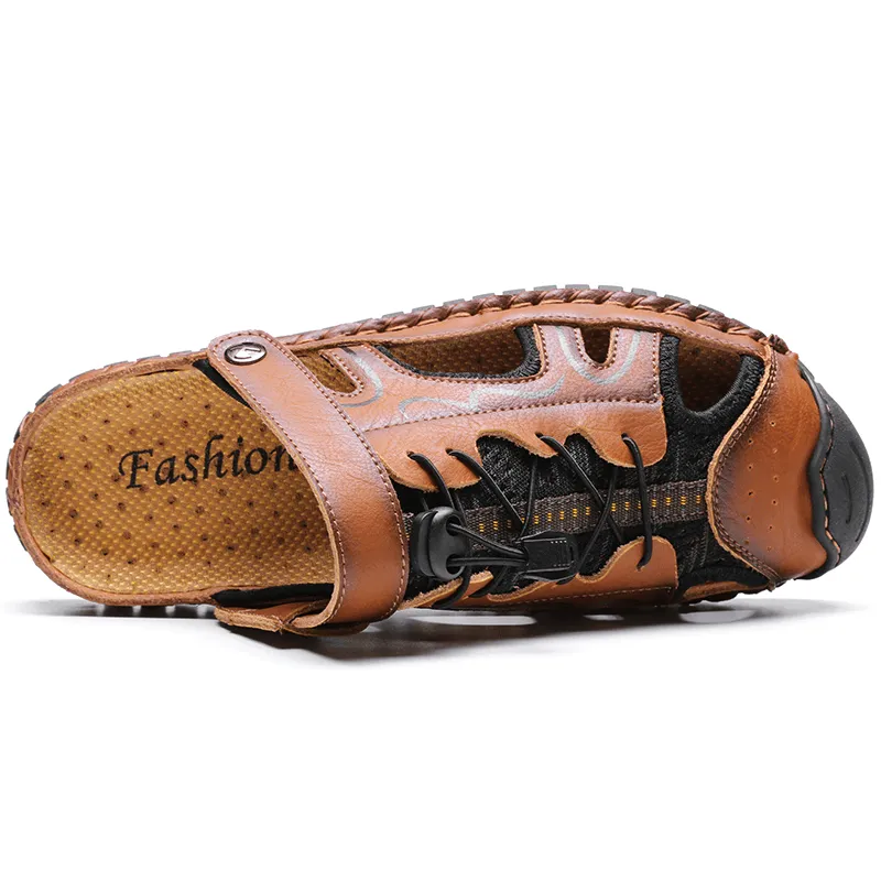 kkboxly kkboxly Men Cowhide Leather Two-Ways Breathable Closed Toe Non Slip Casual Outdoor Sandals