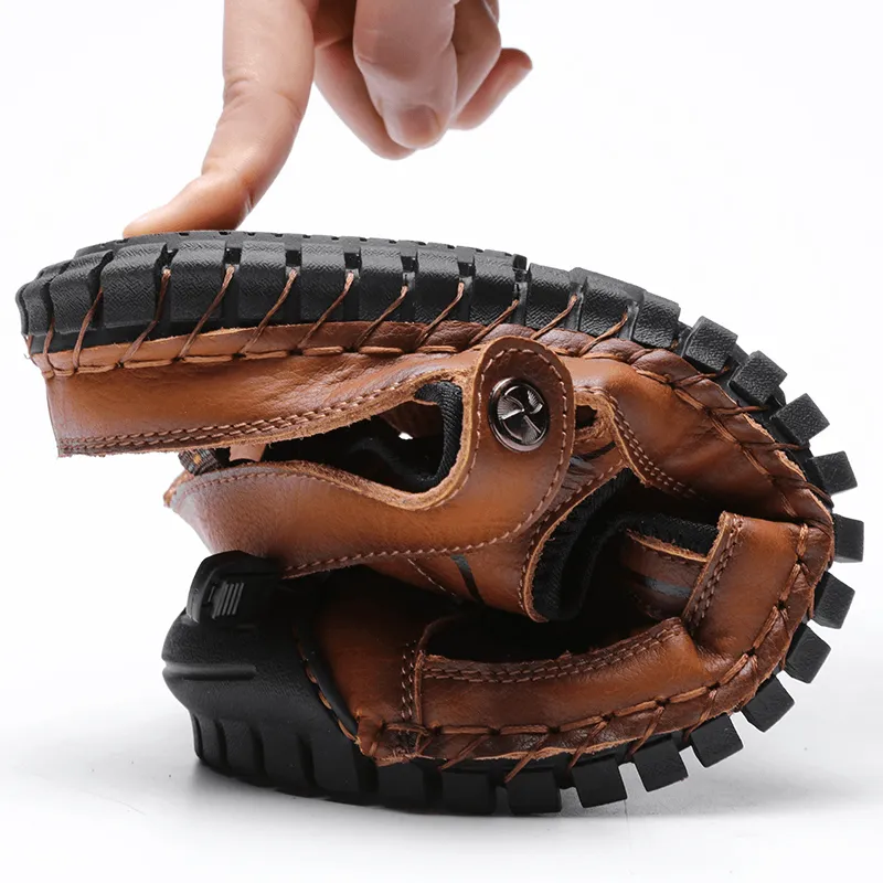 kkboxly kkboxly Men Cowhide Leather Two-Ways Breathable Closed Toe Non Slip Casual Outdoor Sandals