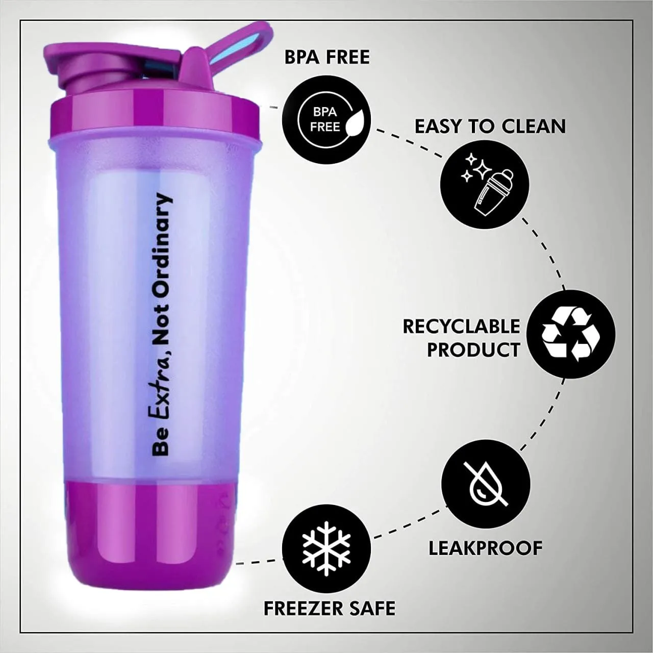 KRANI Leak Proof BPA Free Material 600ml Protein Shaker Bottle for Protein Mix With Storage Compartment and Stainless Steel Blender Ball for Pre/Post workout drinks, Gym, Cycling (PINK)