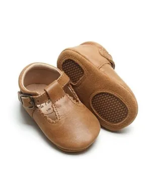 Leather Soft Sole T-Bar Shoes - Maple