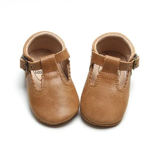 Leather Soft Sole T-Bar Shoes - Maple