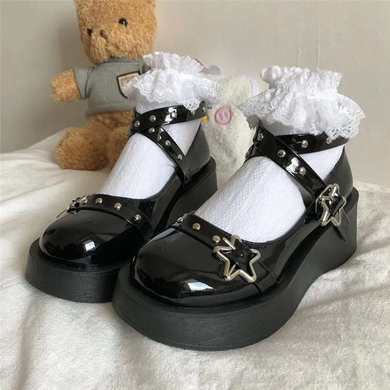 lolita shoes platform emo shoes thick heel cross bandage  Mary Janes gothic shoes