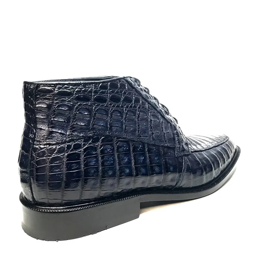 Los Altos Navy All over Crocodile Lace-Up Dress Ankle Boots