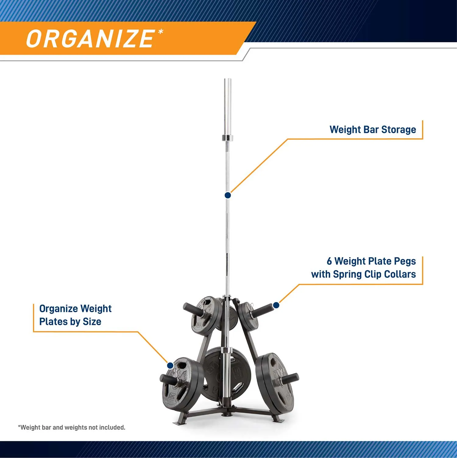 Marcy 6-Peg Olympic Weight Plate Tree and Vertical Bar Holder | PT-5757