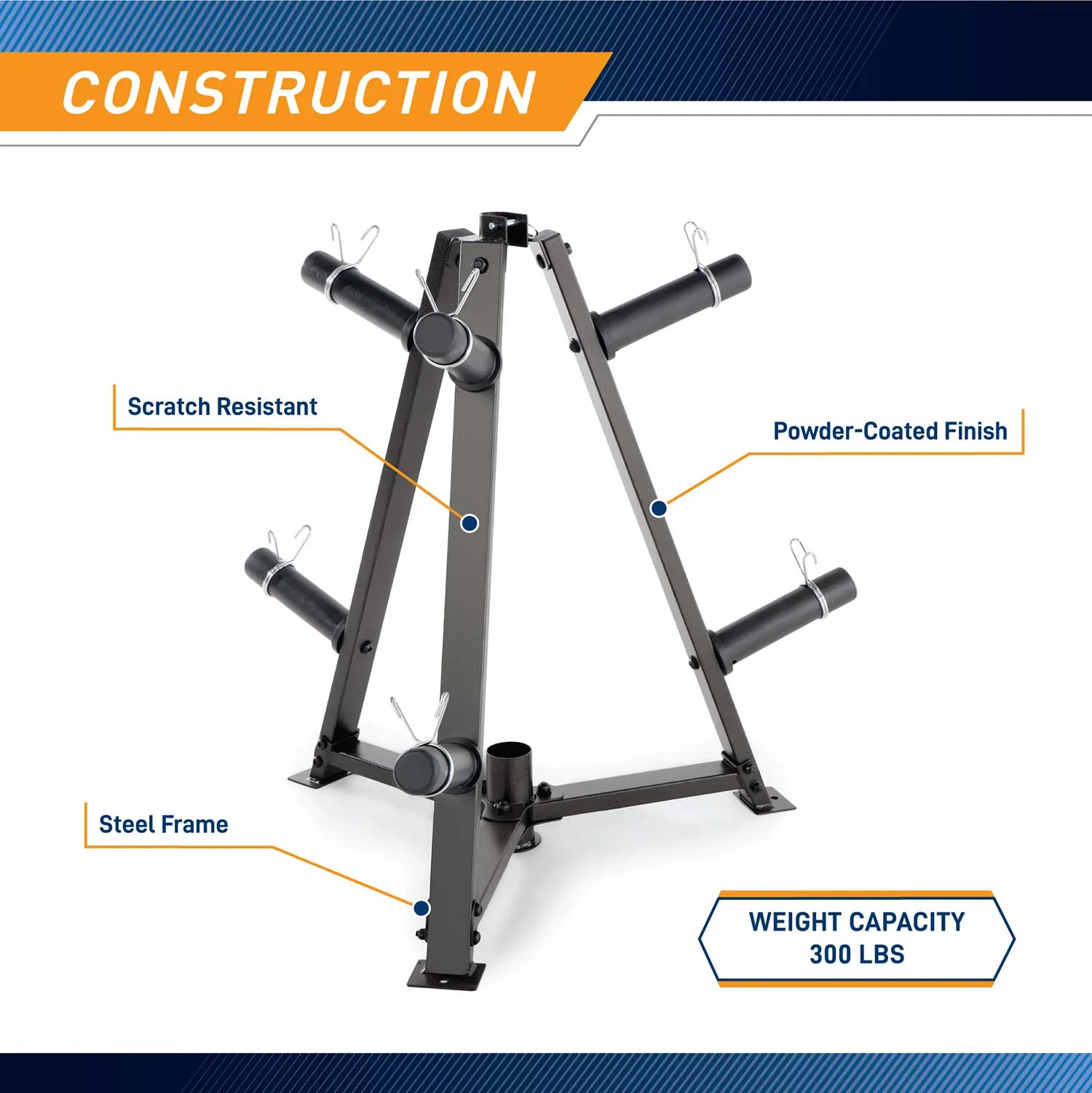 Marcy 6-Peg Olympic Weight Plate Tree and Vertical Bar Holder | PT-5757